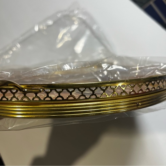 Italian Marquetry Inlaid Wooden Serving/Vanity Tray Floral w Brass Vintage 1950s - Picture 7 of 7